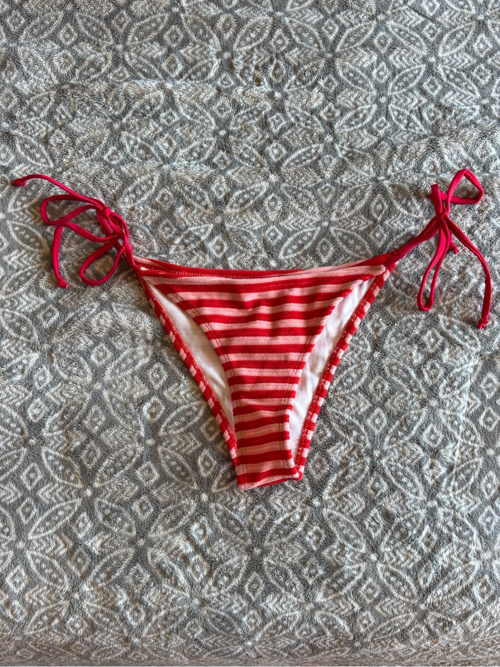 Red and Pink Peppermint Striped String Bikini Bottoms Medium